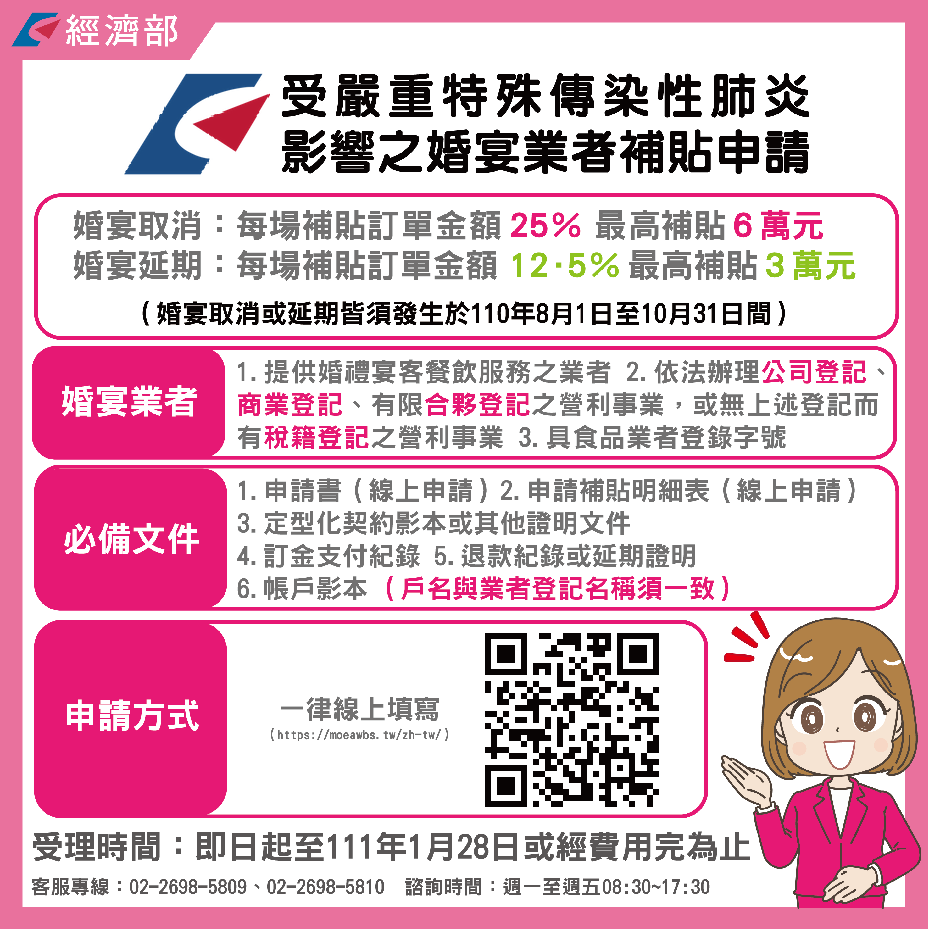 經濟部辦理受嚴重特殊傳染性肺炎影響之婚宴業者補貼計畫網站