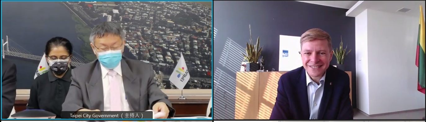 1101008_柯市長與維爾紐斯希馬修斯市長視訊會議