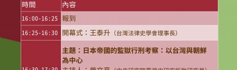 台灣法律史學會2018年秋季研討會暨年會：戰前的帝國監獄與戰後的台灣警察(2018.11.3)
