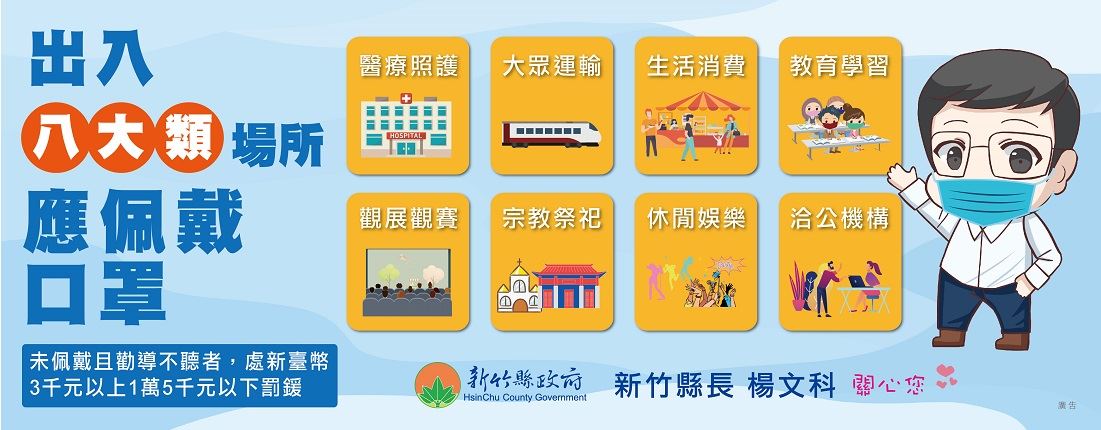 出入八大類場所應佩戴口罩