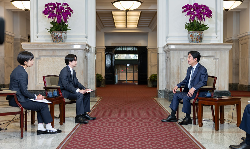 賴清德總統日前接受「NTV日本電視台」《NEWS ZERO》節目主持人櫻井翔先生及「讀賣電視台」上海支局長渡辺容代專訪