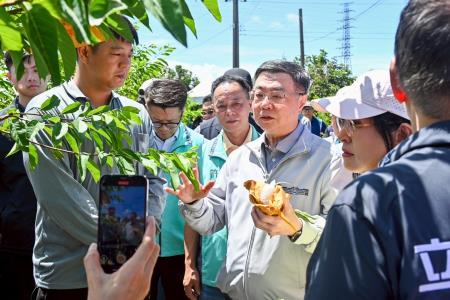 2025年8月16日行政院長卓榮泰視察臺東縣卑南鄉大目釋迦農損情形
